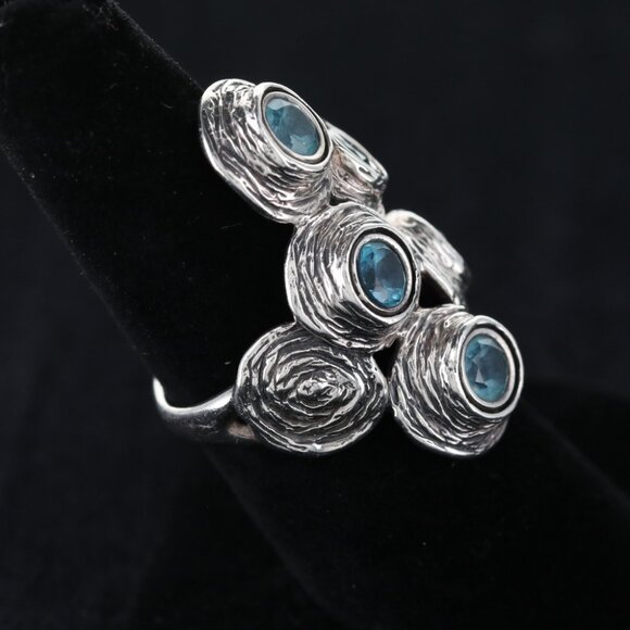 Designer Hagit Gorali ring size 7 1/2 925 Sterling Silver with blue topaz stones - Picture 8 of 12